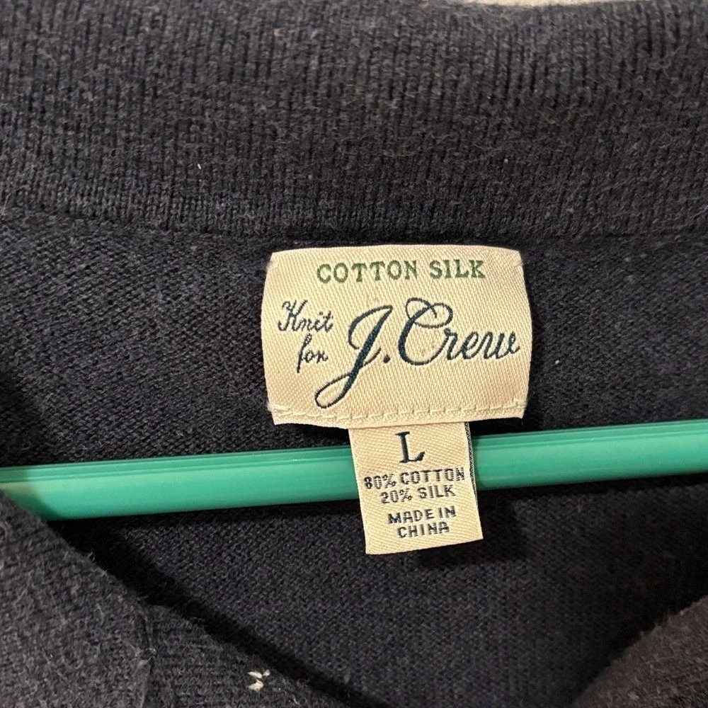 J.Crew Mens Navy Blue Cotton Silk Long‎ Sleeve Polo Sweater Knit Size L